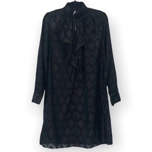 Nanette Lepore Rare Black High Neck Ruffle Iridescent Textured Overlay Size 4